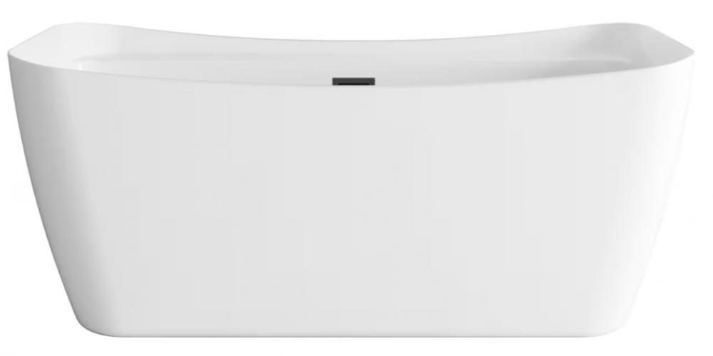 59 inch Soaking Bathtub in Glossy White with Matte Black Trim