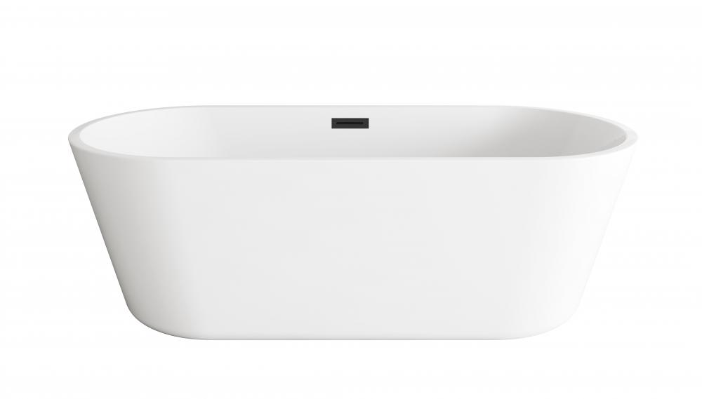 71 inch Soaking Bathtub in Glossy White with Matte Black Trim