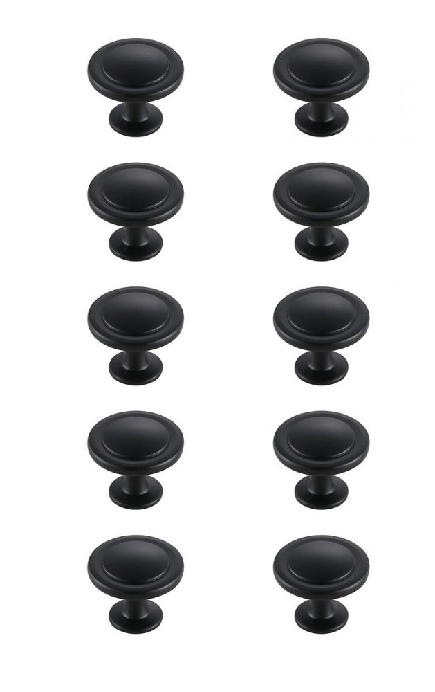 Logyn 1.3" Diameter Matte Black Mushroom Knob Multipack (Set of 10)