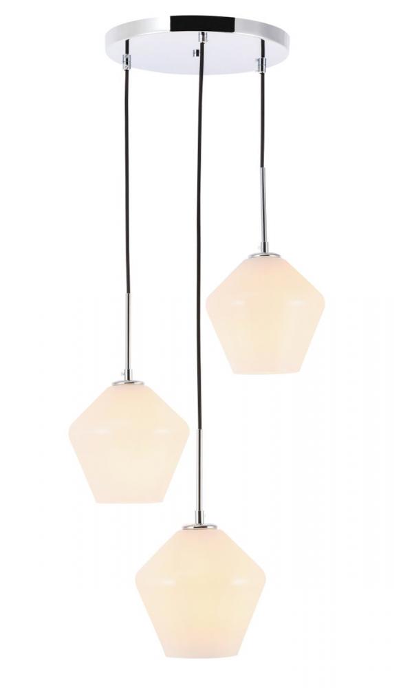 Gene 3 light Chrome and Frosted white glass pendant