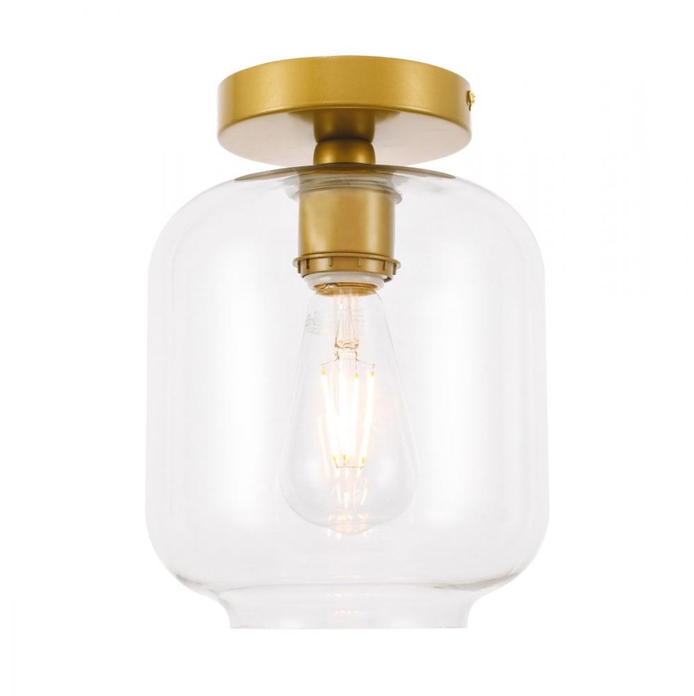Collier 1 Light Brass and Clear Glass Flush Mount