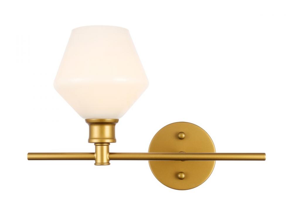 Gene 1 light Brass and Frosted white glass right Wall sconce