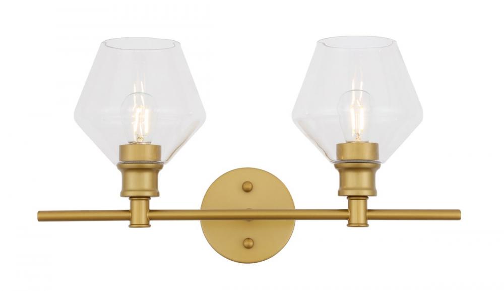 Gene 2 Light Brass and Clear Glass Wall Sconce