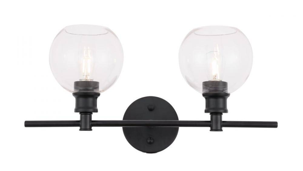 Collier 2 Light Black and Clear Glass Wall Sconce