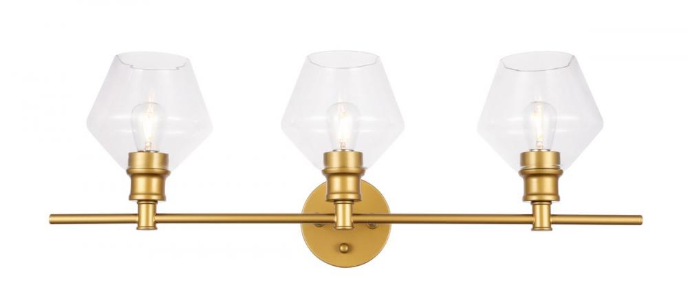 Gene 3 Light Brass and Clear Glass Wall Sconce