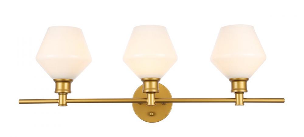 Gene 3 Light Brass and Frosted White Glass Wall Sconce