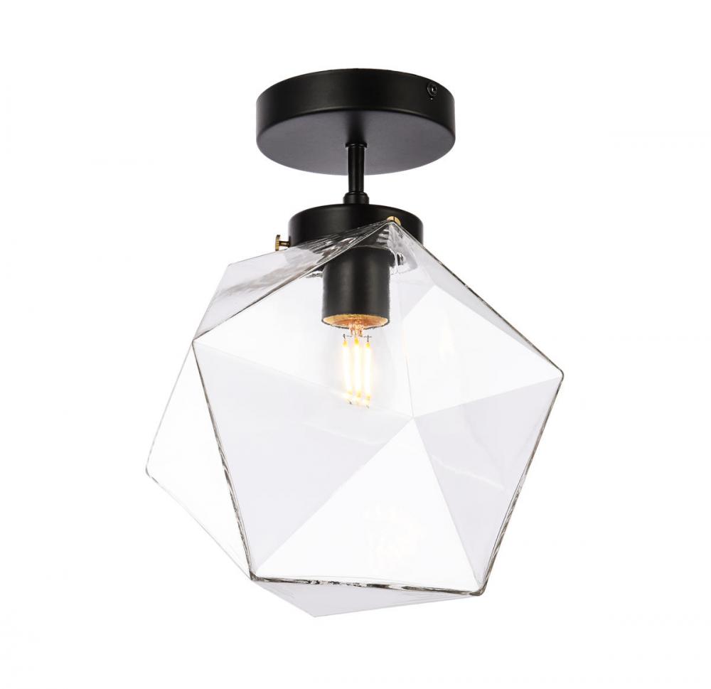 Lawrence 1 Light Black and Clear Glass Flush Mount