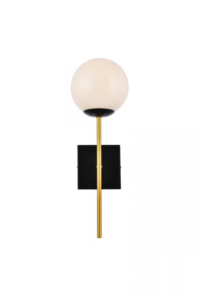 Neri 1 Light Black and Brass and White Glass Wall Sconce