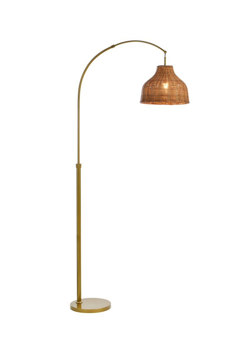 Flos Rattan Dome Shade Floor Lamp in Brass