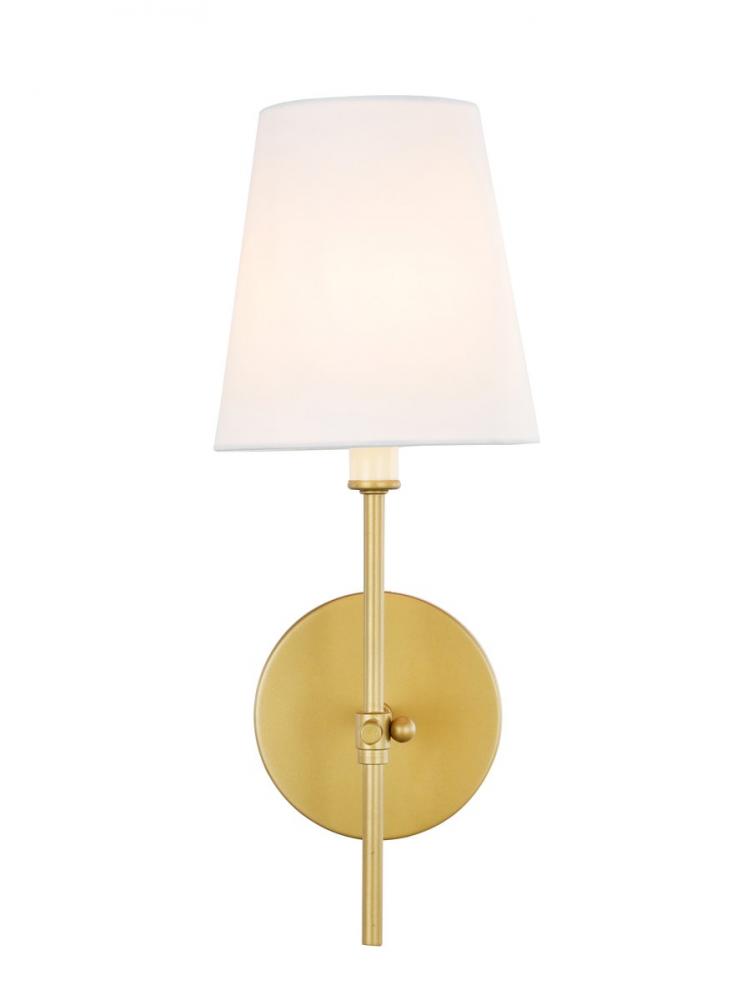 Mel 1 Light Brass and White Shade Wall Sconce