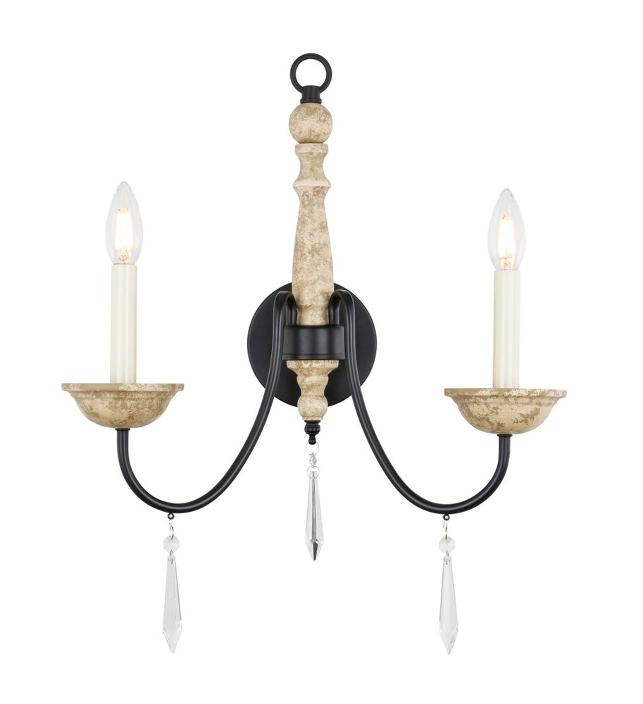 Porter 2 light Weathered Doveand Black wall sconce