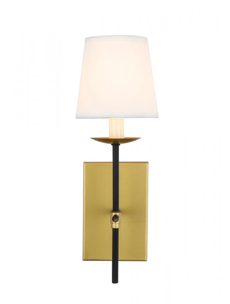 Eclipse 1 Light Brass and Black and White Shade Wall Sconce