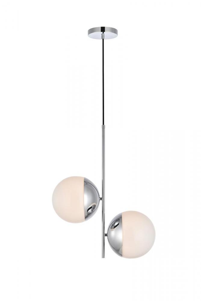 Eclipse 2 Lights Chrome Pendant with Frosted White Glass