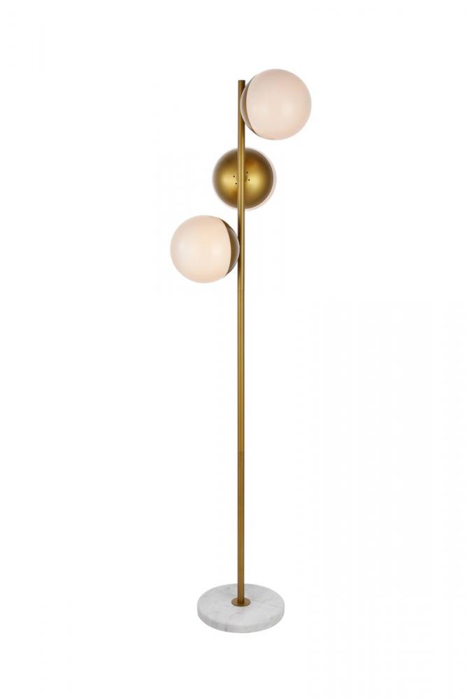 Eclipse 3 Lights Brass Floor Lamp with Frosted White Glass