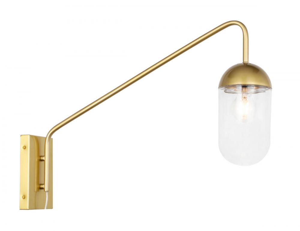 Kace 1 Light Brass and Clear Glass Wall Sconce