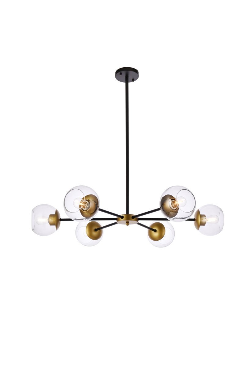 Briggs 36 Inch Pendant in Black and Brass with Clear Shade