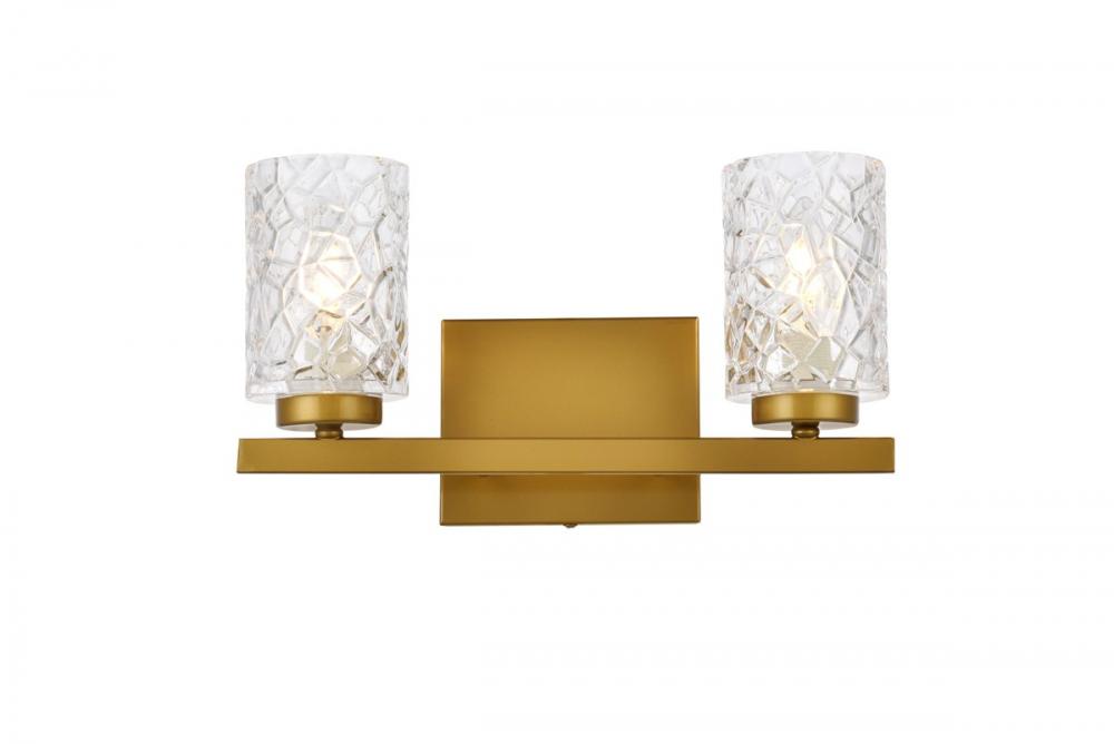 Cassie 2 Lights Bath Sconce in Brass with Clear Shade