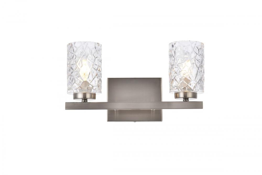 Cassie 2 Lights Bath Sconce in Satin Nickel with Clear Shade