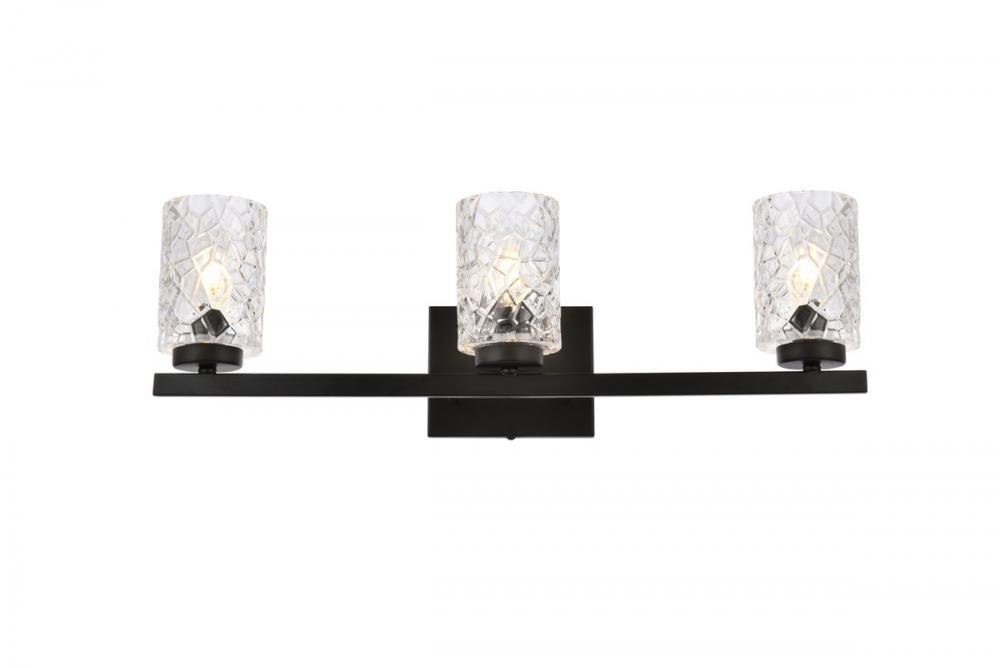 Cassie 3 Lights Bath Sconce in Black with Clear Shade