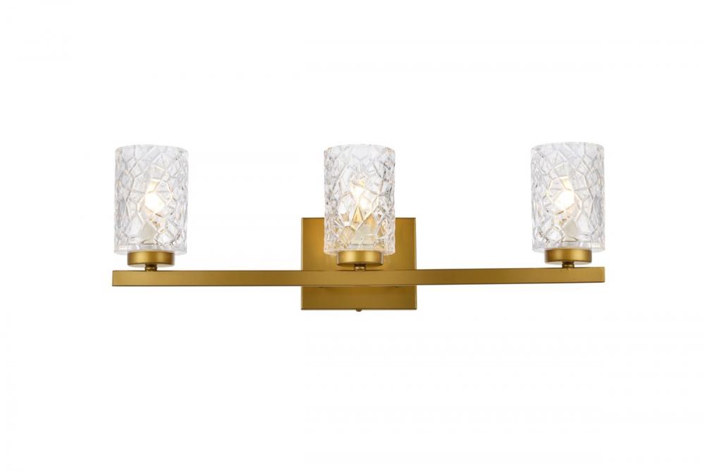 Cassie 3 Lights Bath Sconce in Brass with Clear Shade