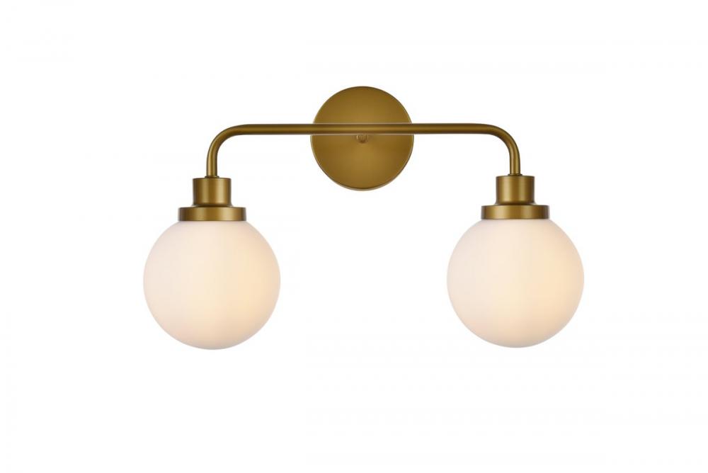 Hanson 2 Lights Bath Sconce in Brass with Frosted Shade