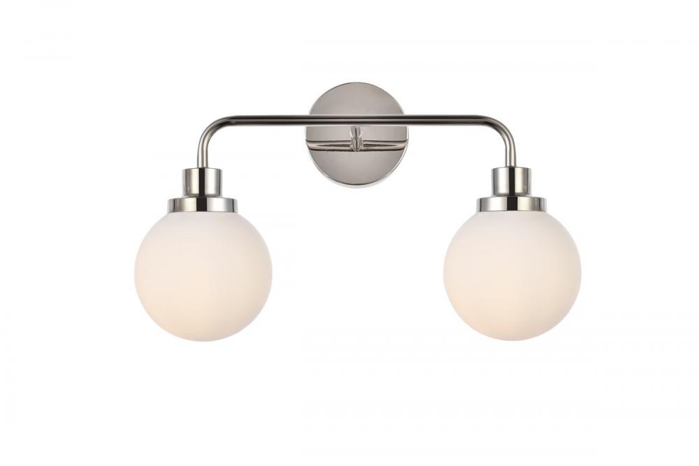 Hanson 2 Lights Bath Sconce in Polished Nickel with Frosted Shade