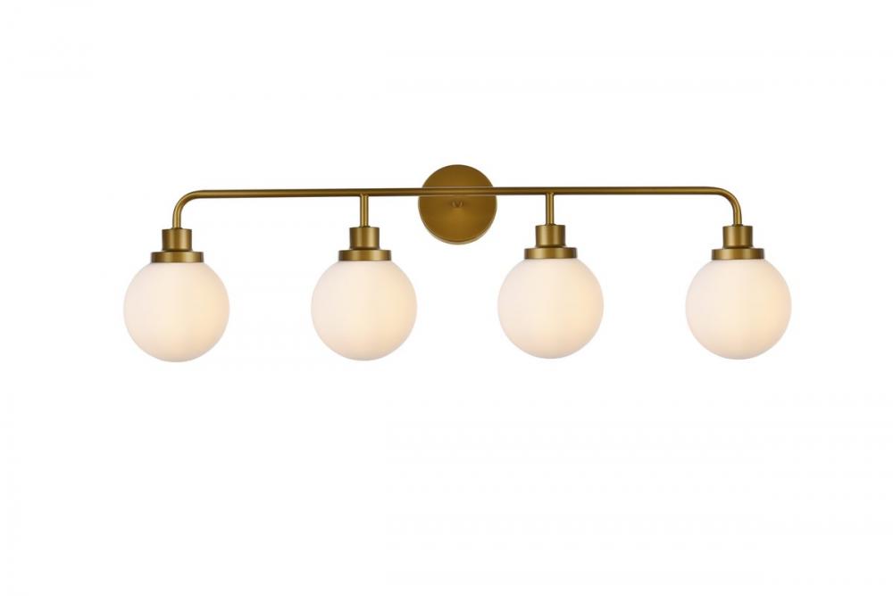 Hanson 4 Lights Bath Sconce in Brass with Frosted Shade