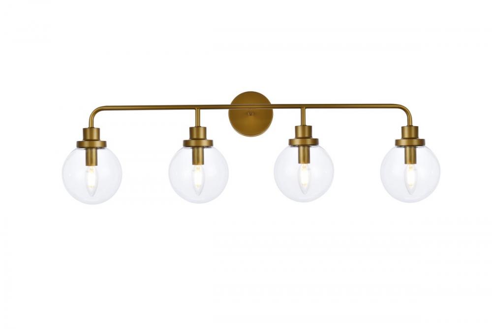 Hanson 4 Lights Bath Sconce in Brass with Clear Shade