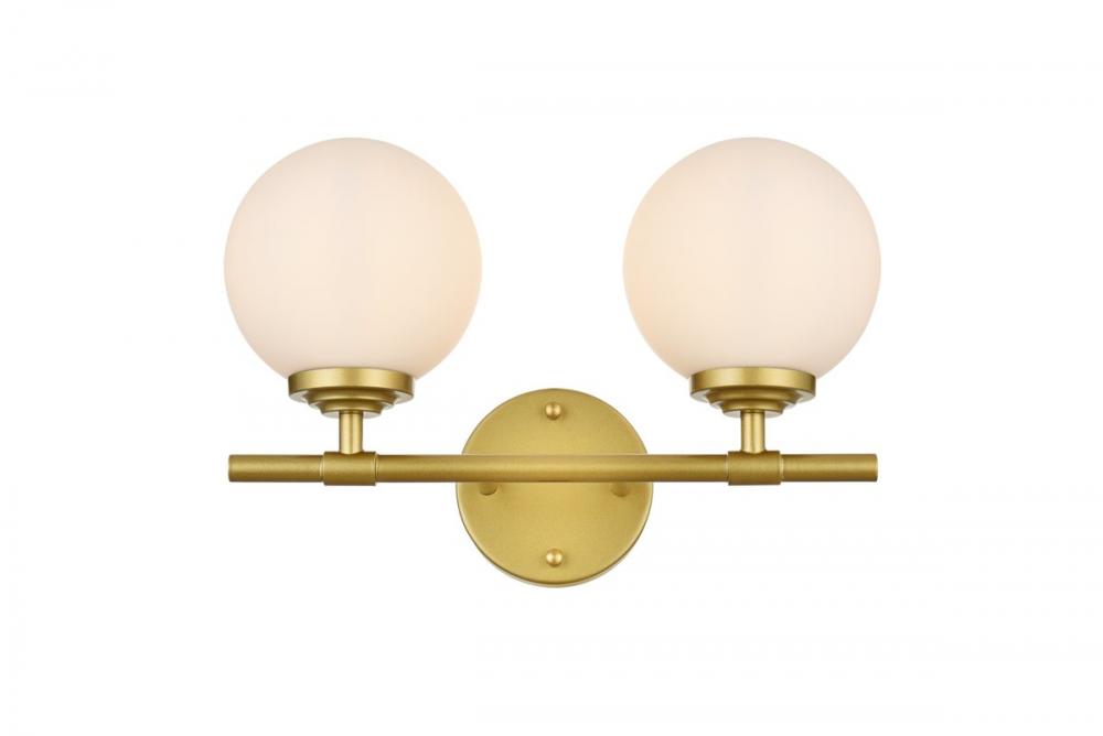 Ansley 2 Light Brass and Frosted White Bath Sconce
