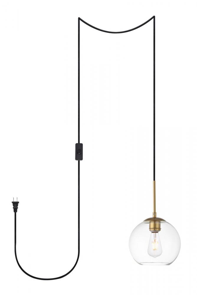 Baxter 1 Light Brass Plug-in Pendant with Clear Glass