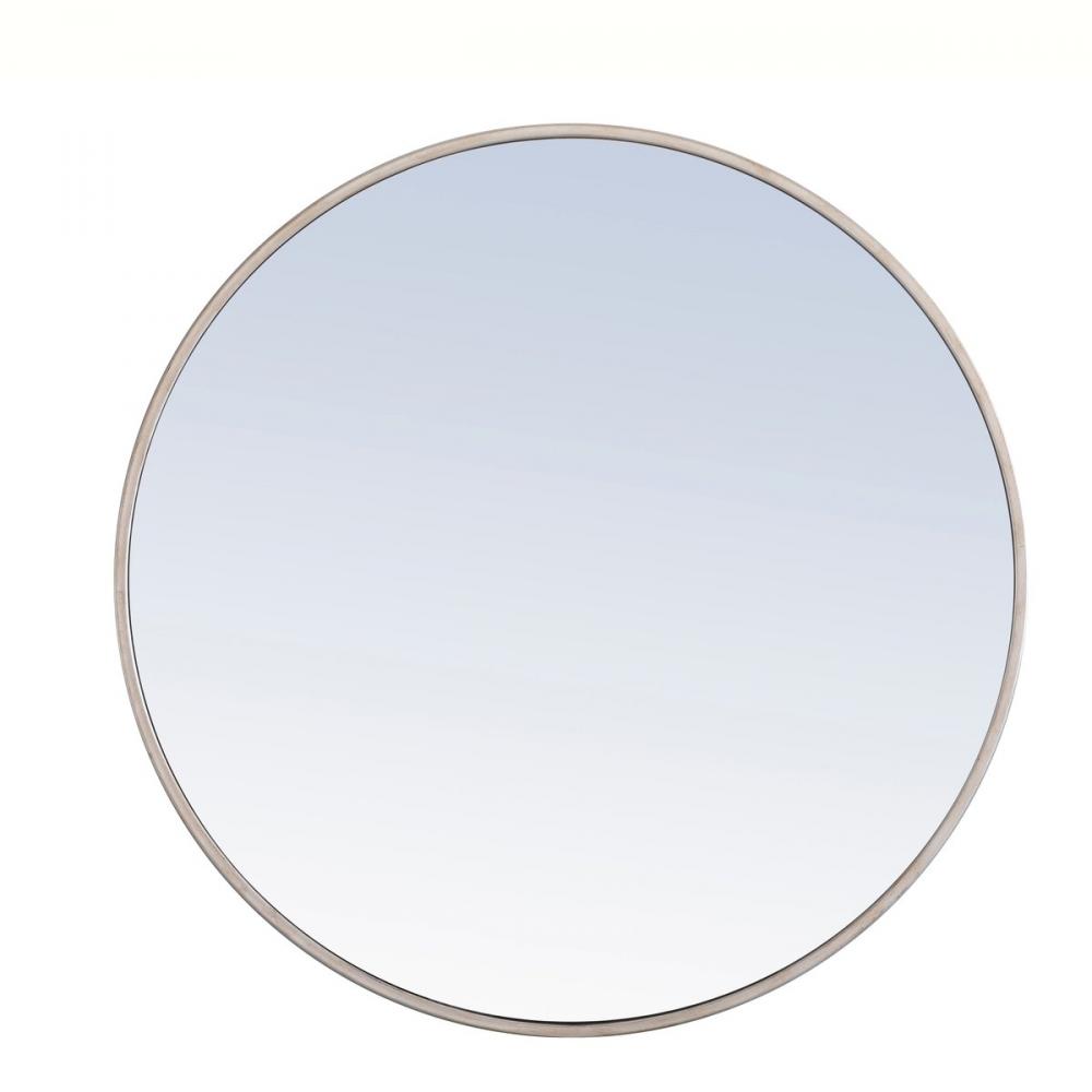 Metal Frame Round Mirror 28 Inch Silver Finish