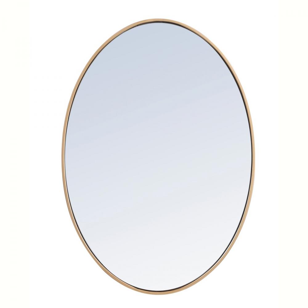 Metal Frame Oval Mirror 34 Inch in Brass