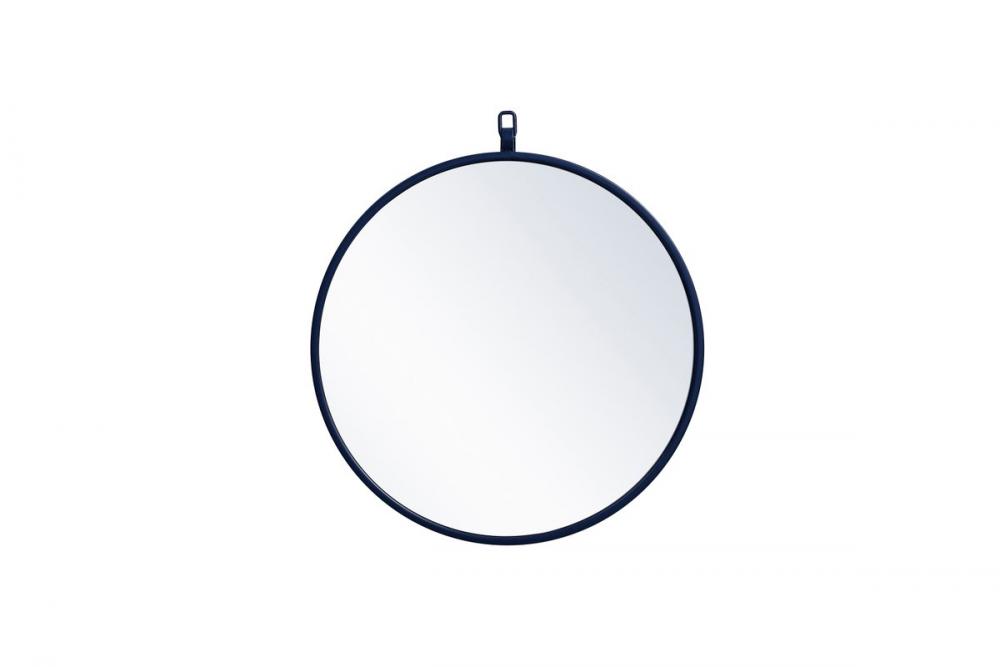Metal Frame Round Mirror with Decorative Hook 18 Inch in Blue