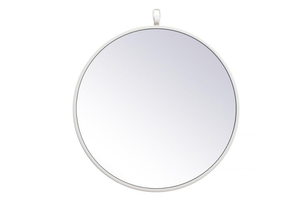 Metal Frame Round Mirror with Decorative Hook 18 Inch in White