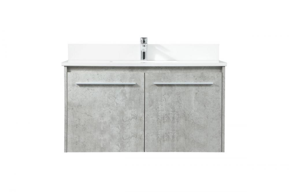 36 Inch Single Bathroom Vanity in Concrete Grey with Backsplash