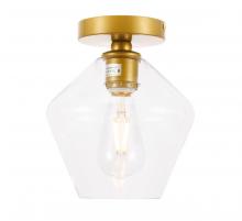 Elegant LD2254BR - Gene 1 Light Brass and Clear Glass Flush Mount