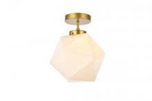 Elegant LD2347BR - Lawrence 1 Light Brass and White Glass Flush Mount