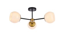 Elegant LD649F26BRK - Briggs 26 Inch Flush Mount in Black and Brass with White Shade