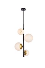 Elegant LD655D18BRK - Wells 18 Inch Pendant in Black and Brass with White Shade