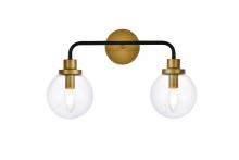 Elegant LD7033W19BRB - Hanson 2 Lights Bath Sconce in Black with Brass with Clear Shade