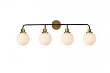Elegant LD7036W38BRB - Hanson 4 Lights Bath Sconce in Black with Brass with Frosted Shade