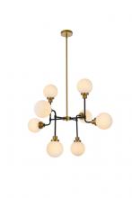 Elegant LD7038D36BRB - Hanson 8 Lights Pendant in Black with Brass with Frosted Shade