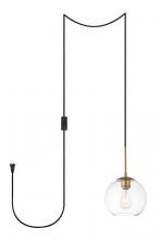 Elegant LDPG2206BR - Baxter 1 Light Brass Plug-in Pendant with Clear Glass