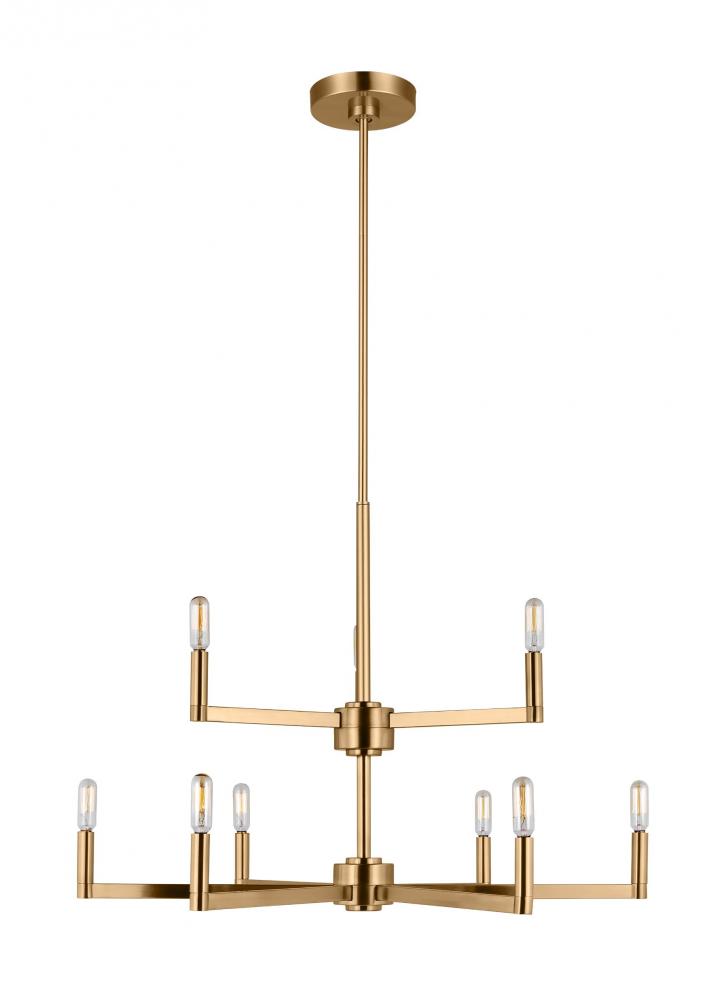 Fullton modern 9-light LED indoor dimmable chandelier in satin brass gold finish