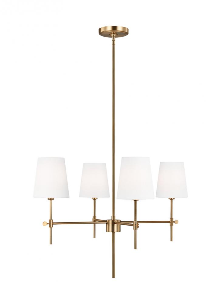 Baker modern 4-light indoor dimmable ceiling small chandelier pendant light in satin brass gold fini