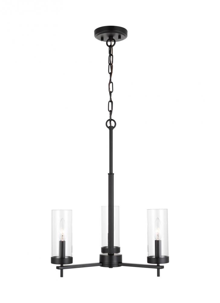 Zire dimmable indoor LED 3-light chandelier in a midnight black finish with clear glass shades