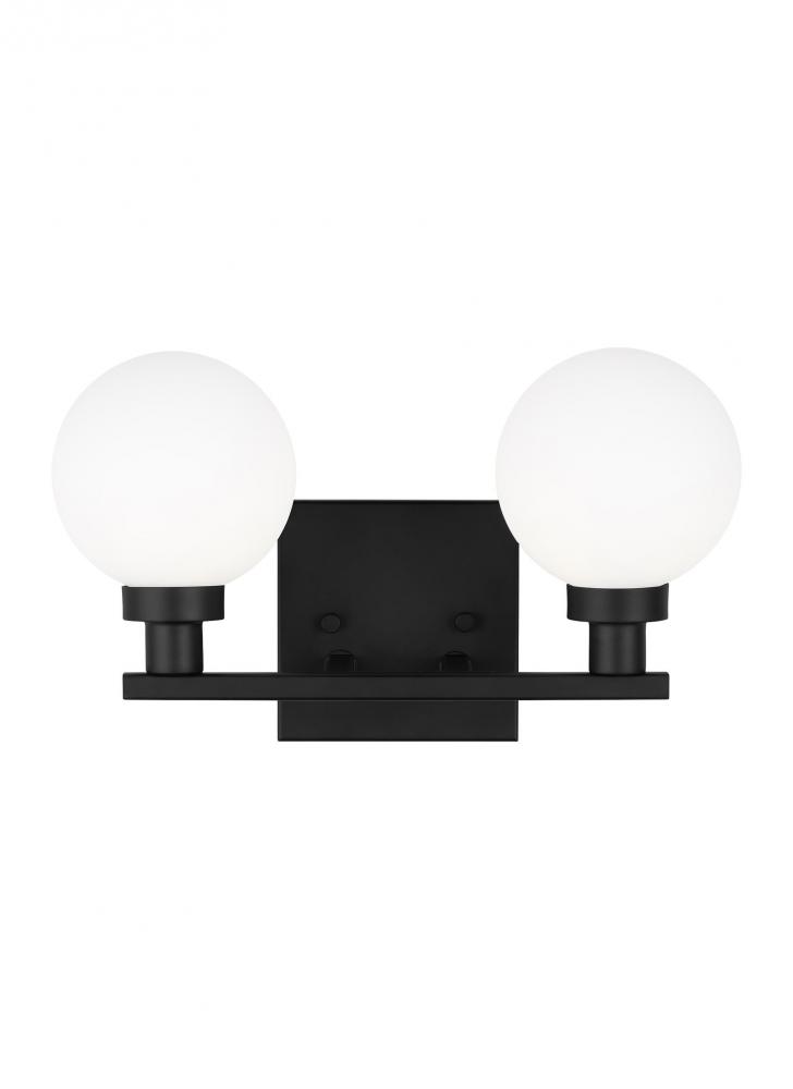 Clybourn modern 2-light indoor dimmable bath vanity sconce in midnight black finish with white milk