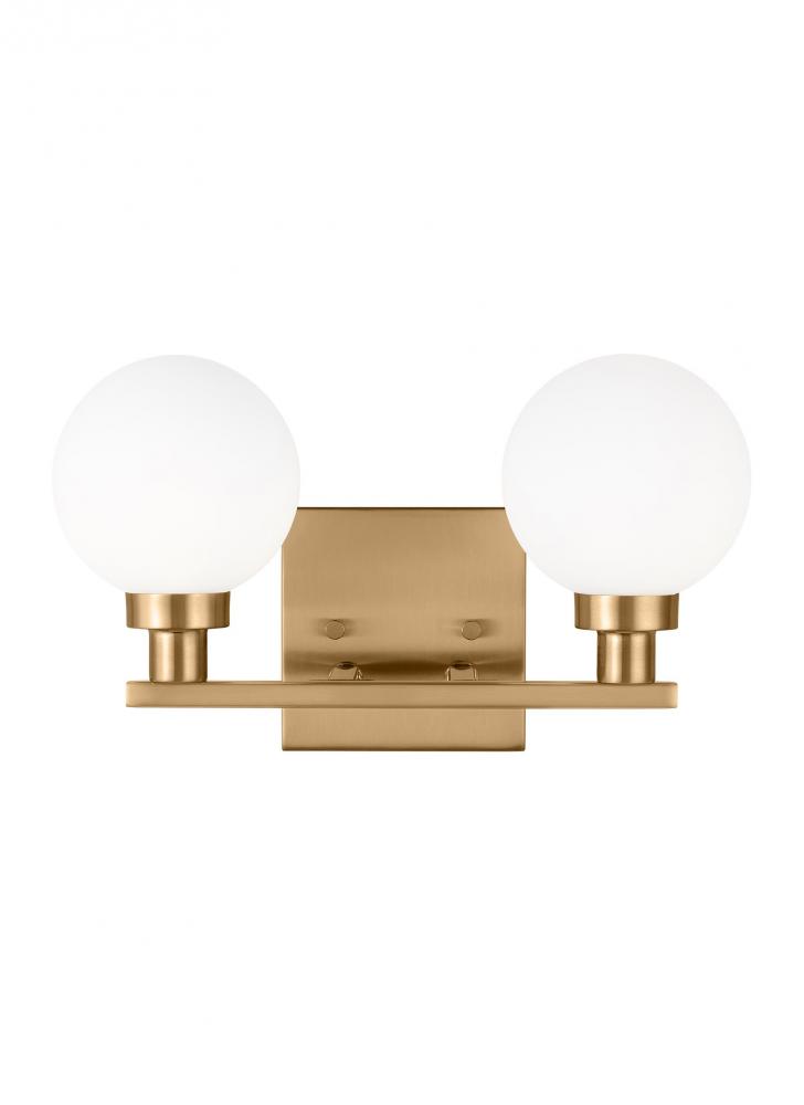 Clybourn modern 2-light indoor dimmable bath vanity sconce in satin brass gold finish with white mil
