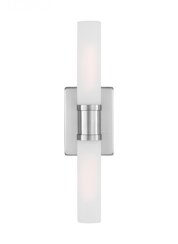 Keaton modern industrial 2-light indoor dimmable medium bath vanity wall sconce in brushed nickel si