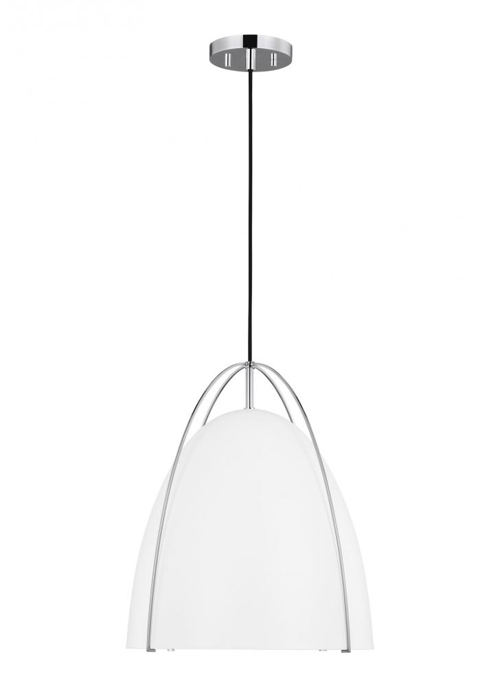 Norman modern 1-light indoor dimmable large ceiling hanging single pendant light in chrome silver fi